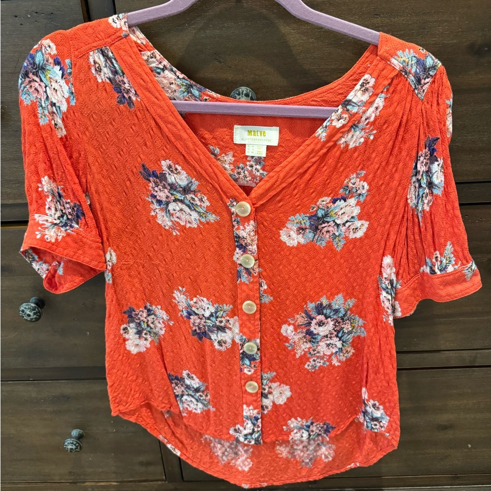 Anthropologie Red Blouse Top